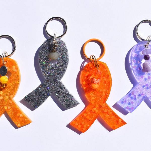 Assorted cancer ribbon resin keychains - cancer ribbons with beaded charms keychains