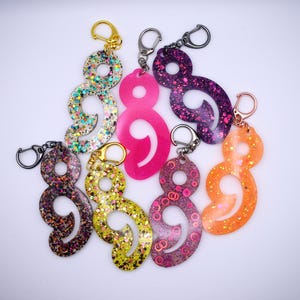 Semi colon keychains - colorful and sparkly mental health keychains - semi colon reminder resin accessories