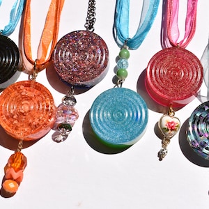 Water drop ripple pendant necklace - glitter mica alcohol ink shimmery pendants