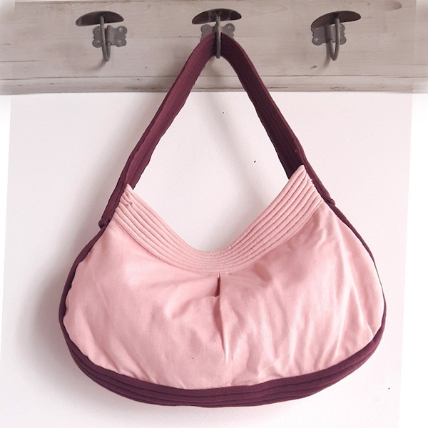 Sac cabas en toile, d'été, rose pâle et prune, vacances, plage, bobo chic, cabas, grosse toile, Aummade