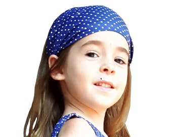 Headband for girls, soft head wrap, white dot on blue, princess, boho, wedding, Aummade