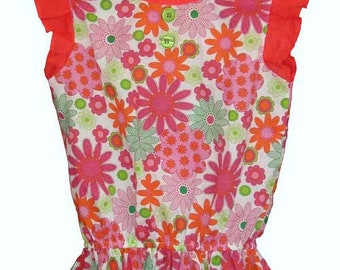 Top short sleeves for girls, pink, orange, green flowers and plain coral, boho, summer, wedding, Aummade