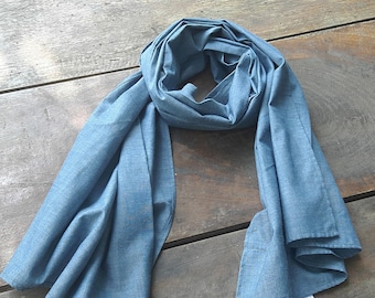 Foulard, écharpe d'enfants printemps-été, coton bleu chambray, jeans, élégant, bobo chic, Fille ou garçon, unisexe, Aummade