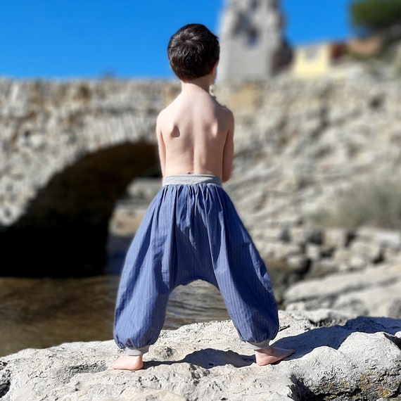 Boy's Sarouel Baggy , Winter Kid's Harem Pants, Blue Denim