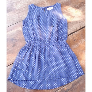 Look 60's retro, dot for girls, Summer girl's set. Dress, blue with white dot and hairband. Vintage, boho dress, simple and elegant, Aummade image 5