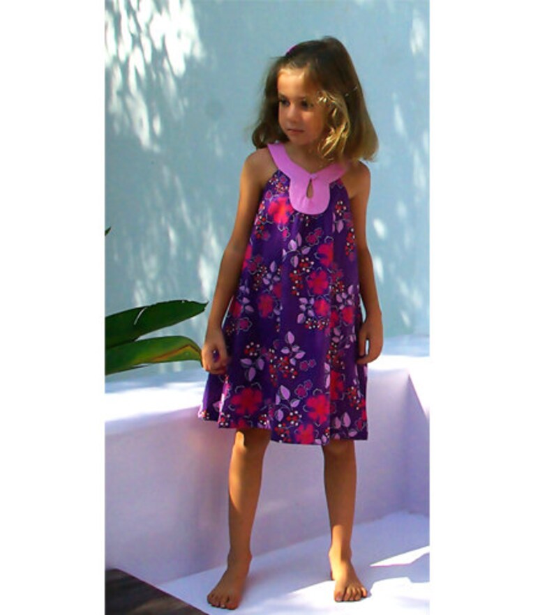 kids fashion A shape dress for girls purple floral print boho summer dress Aummade