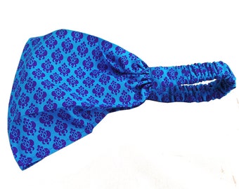 Headband for girls, soft head wrap, geometric print, royal blue, electric blue, boho, girls accessories, Aummade