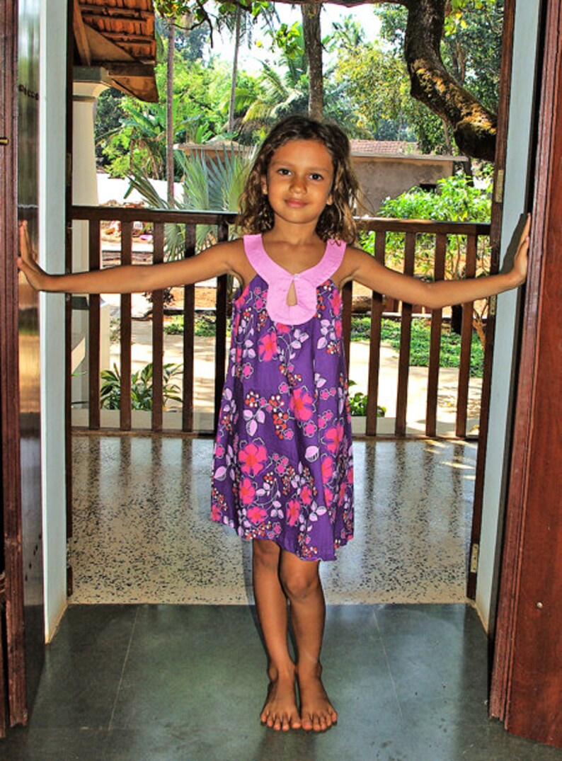 kids fashion A shape dress for girls purple floral print boho summer dress Aummade