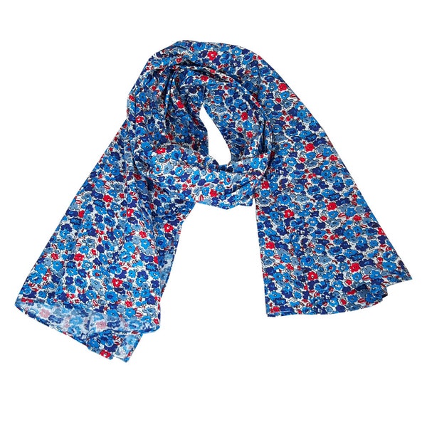 Foulard, écharpe enfants printemps-été, imprimé fleurs bleues. liberty, bobo, bleu marine, accessoires, demi saison, Filles