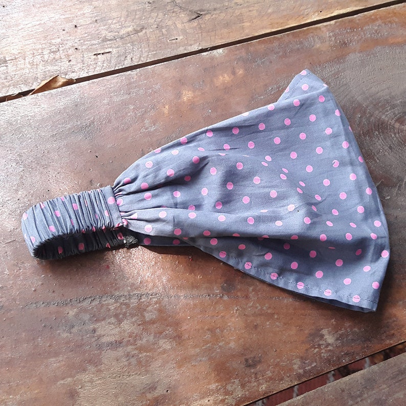 wedding boho Aummade pink dot on grey soft head wrap Headband for girls
