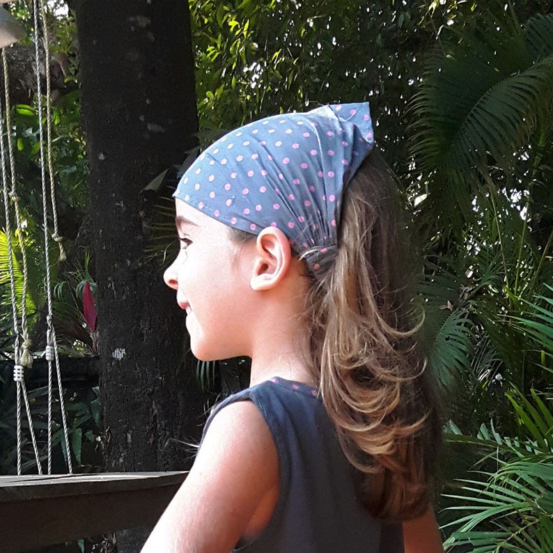 wedding boho Aummade pink dot on grey soft head wrap Headband for girls