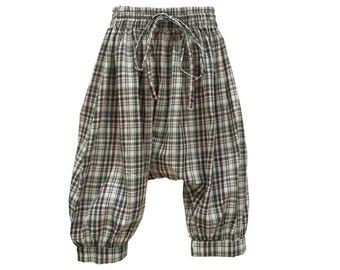 Pantalones harén para niño, saroual holgado, pantalones harén de verano para niño, pantalones verdes a cuadros, niño, niña, unisex, bohemio, pantalones étnicos, hippie, Aummade