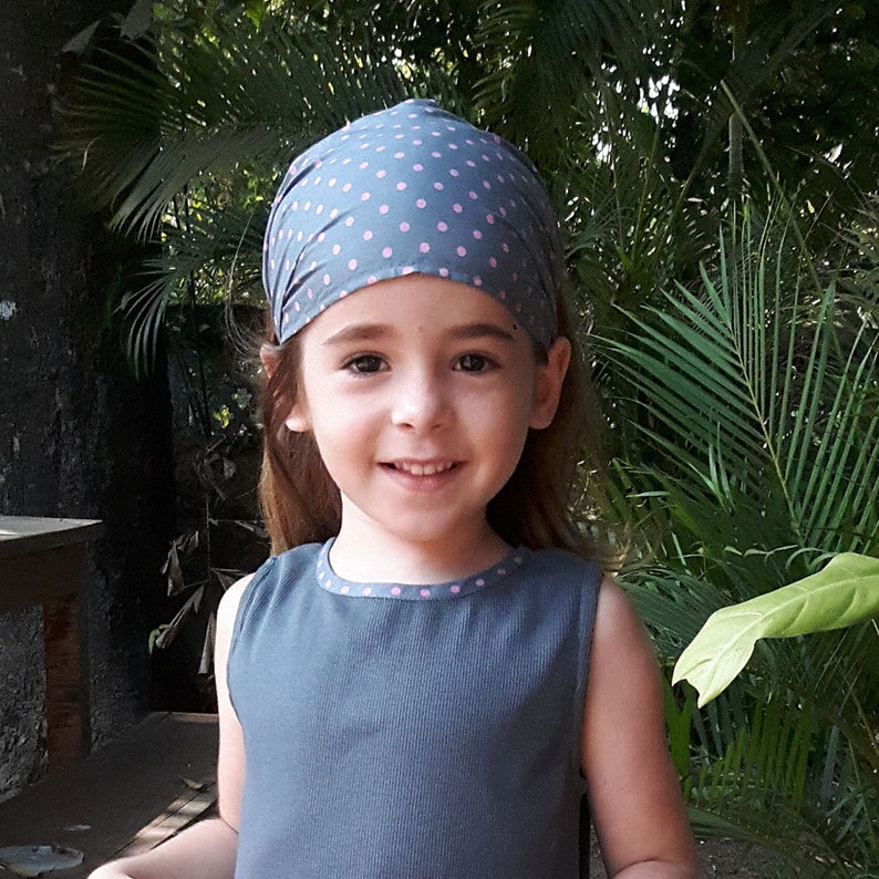 wedding boho Aummade pink dot on grey soft head wrap Headband for girls