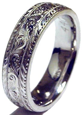 Palladium Wedding Ring Men's patterned 6mm Ring 