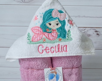 Personalized Mermaid Hooded Towel for Girls – Custom Bath and Beach Towel