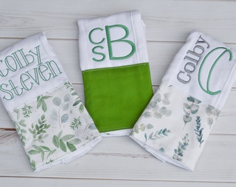 Burp Cloths - Baby Boy Burp Cloth - Botanical Burp Rags - Woodsy Baby Gift - Baby Shower Gift - Personalized Burp Cloths - Botanical Nursery