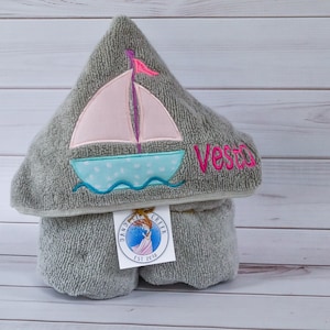 Personalized Hooded Towel - Hooded Towel For Baby - Toddler Towel - Kids Bath Towel - Sail Boat Towel - Hooded Bath Towel - Kids Beach Towel
