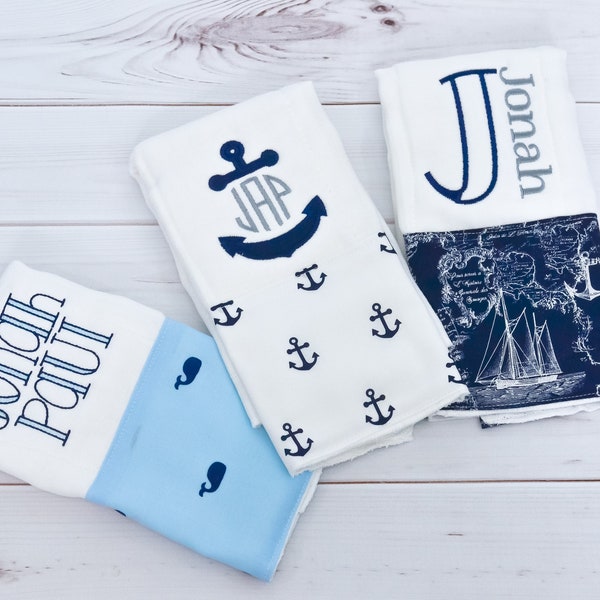 Burp Cloths - Baby Boy Burp Cloths - Anchor Burp Rags - Nautical Baby Gift - Baby Shower Gift - Personalized Burp Cloths - Nautical Nursery