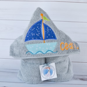Personalized Sailboat Hooded Towel for Boys - Custom Nautical Baby Towel - Toddler Hooded Towel - Kids Bath Towel - Boys Beach Towel