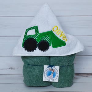 Personalized Hooded Towel - Green Tractor Towel - Kids Towel - Toddler Towel - Boys Christmas Gift
