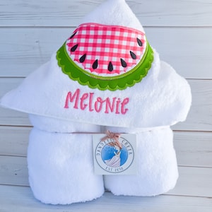 Girls Personalized Watermelon Hooded Towel – Kids Bath and Beach Towel