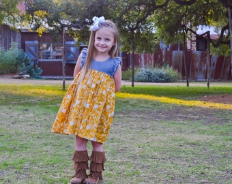 Girls Dresses - Toddler Girl Dress - Mustard Dress - Flutter Sleeve Dress - Swing Dress - Double Ruffle Sleeve Dress - Baby Girl Dresses
