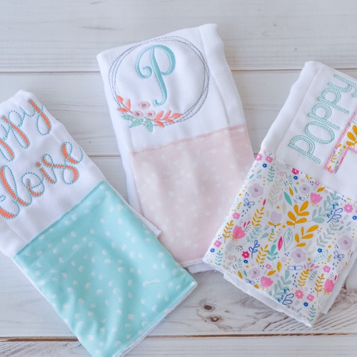 Set of 2 Personalized Baby Girl Burp Cloths Embroidered Girl Etsy