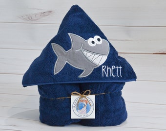 Hooded Towel - Shark Towel - Personalized Towels For Kids - Kids Beach Towel - Kids Bath Towel - Boys Birthday  Gift - Personalized Gift