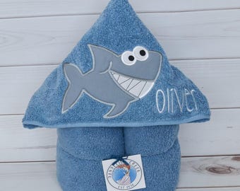 Hooded Towel - Shark Towel - Personalized Towels For Kids - Kids Beach Towel - Kids Bath Towel - Boys Birthday  Gift - Personalized Gift