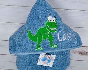 Boys Dinosaur Hooded Towel with Name – Personalized Bath, Beach, and Swim Towel