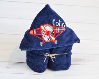 Personalized Hooded Towel - Boys Towel - Kids Bath Towel - Hooded Baby Towel - Gift For Boys - Airplane Towel - Airplane Nursery Decor