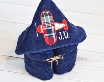 Personalized Hooded Towel - Boys Towel - Kids Bath Towel - Hooded Baby Towel - Gift For Boys - Airplane Towel - Airplane Nursery Decor