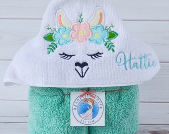 Hooded Towel - Llama Towel - Personalized Towels For Kids - Kids Beach Towel - Kids Bath Towel - Girls Birthday Gift - Personalized Gift