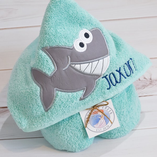 Hooded Towel - Shark Towel - Personalized Towels For Kids - Kids Beach Towel - Kids Bath Towel - Boys Birthday  Gift - Personalized Gift