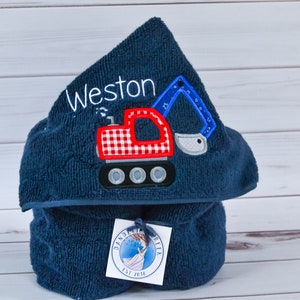 Personalized Hooded Towels - Kids Towels - Hooded Baby Towels - Boys Beach Towel - Excavator Towel - Boys Towels - Kids Bathroom Decor