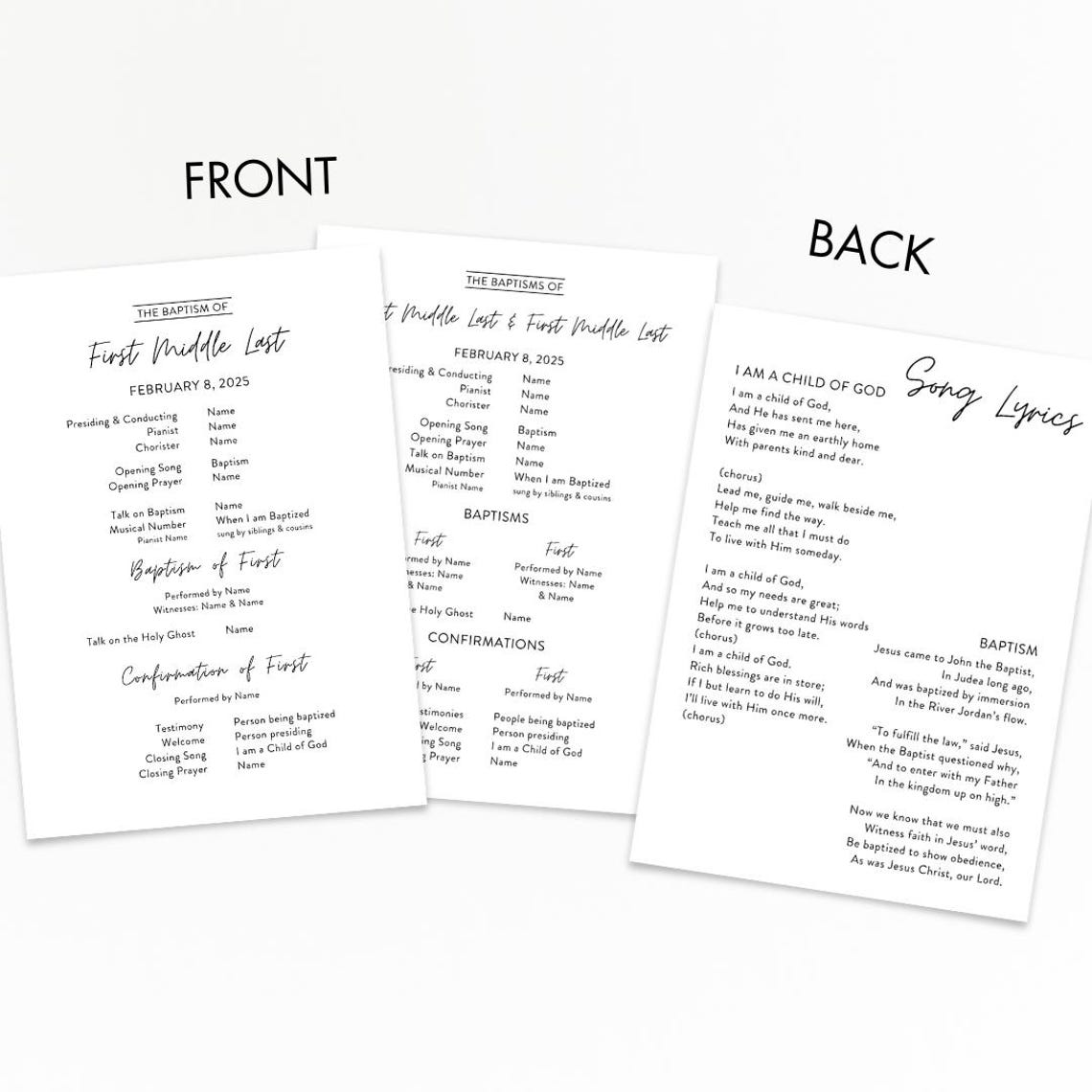 LDS Baptism Program Template, Neutral Design (canva Editable) Etsy