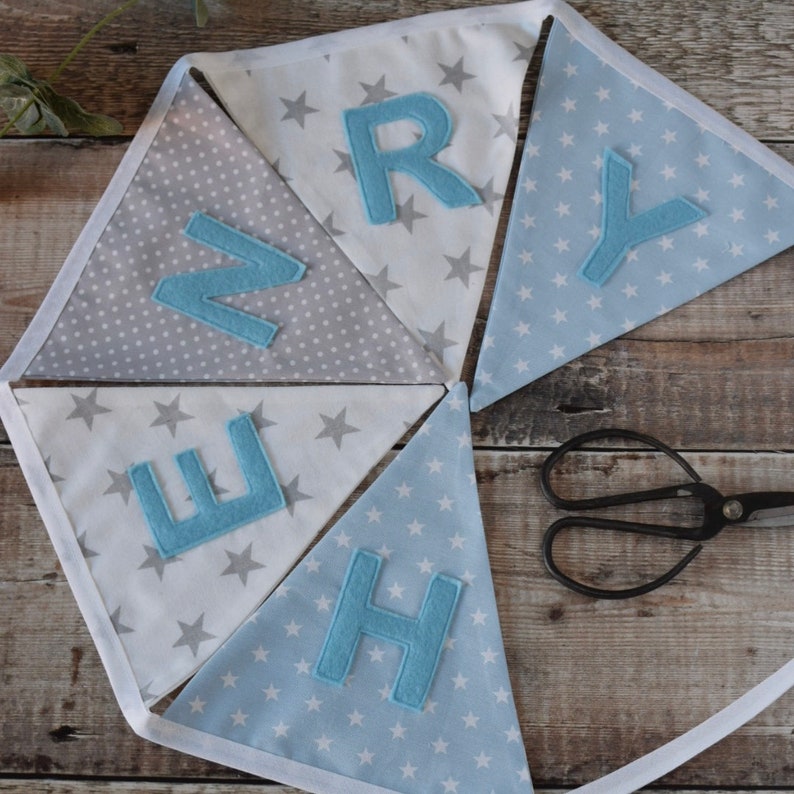 Personalised Name Bunting New Baby //Boys Bedroom,Nursery *QUALITY 100/% cotton