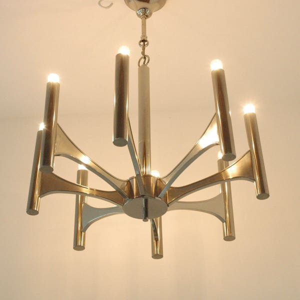 Gaetano Sciolari Chandelier, Series Scultura, chrome vintage light lamp Italian art