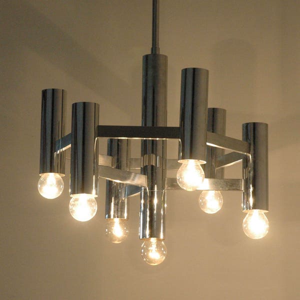 Chrome Boulanger chandelier pendant 7 bulb  vintage light lamp Belgian design