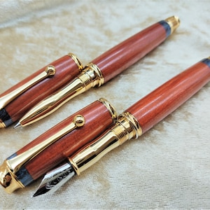 Ensemble stylo plume et stylo roller Bottegando Italia en bois cœur rouge (Sickingia Salvadorensis) et Diamondcast