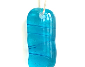 Blue Ocean Wave Fused Glass Necklace