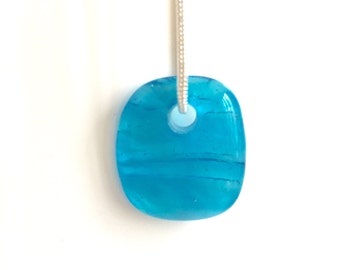 Blue Ocean Wave Fused Glass Necklace