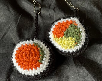 Handmade Crochet Sushi Roll keychain/rear view mirror charm