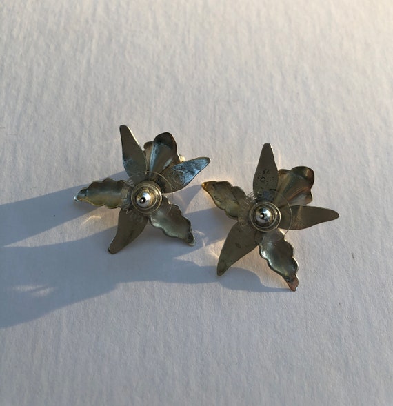 Vintage Sterling Silver Lily Earrings - image 3