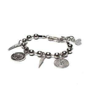 Silver ball chain bracelet with pendants, Chunky chain bracelet ideal for an everyday look, great gift idea for woman