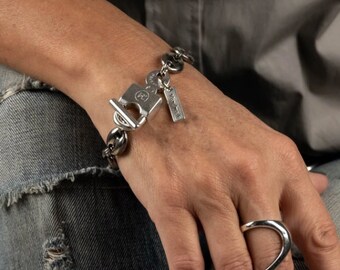 タ*カ様 【OVY 】Silver Anchor Chain Bracelet Oxidized Silver Anchor Chain Bracelet ,solid 925 Sterling