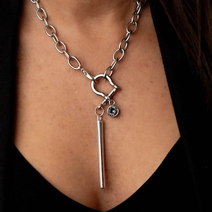 Austrian crystal and shackle Pendant Necklace, Rock style silver necklace