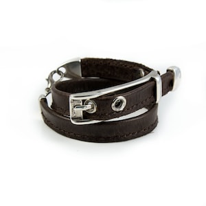 Wrap leather bracelet with statement buckle, Unisex statement Jewelry