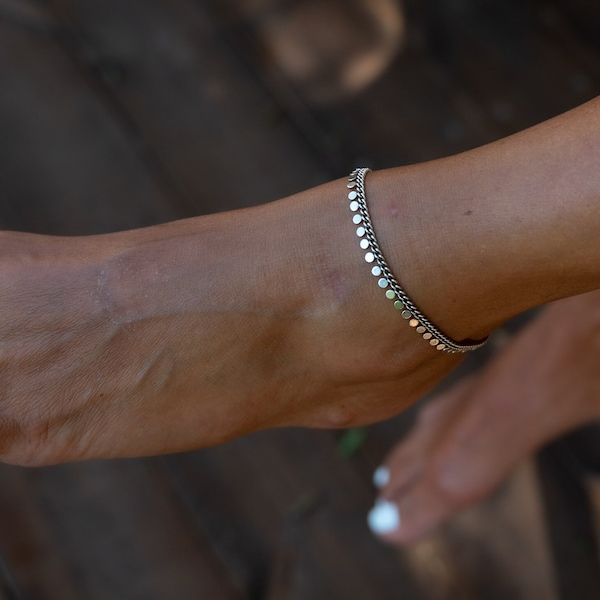 Elegant anklet with charms, 999 silver antique plated leg bracelet