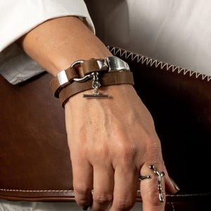 Leather and metal wrap bracelet, Casual rock style bracelet